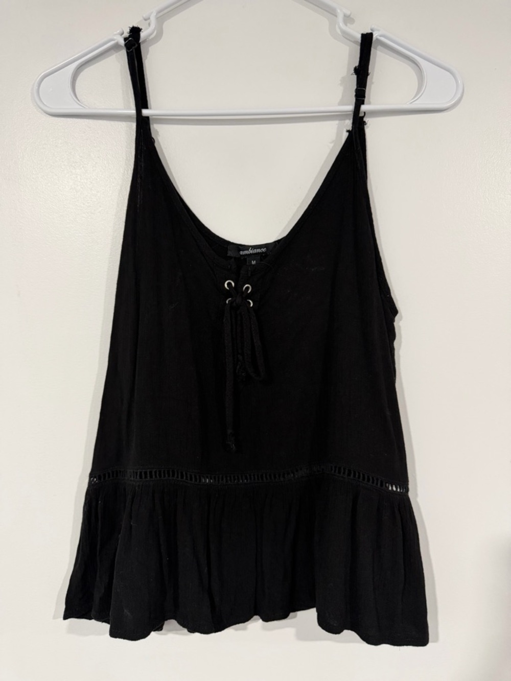 Ambiance Black Lace-Up Peplum Tank Top